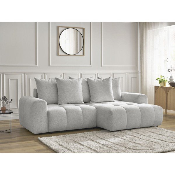 Colțar gri deschis extensibil/cu spațiu de depozitare cu tapițerie din chenille (cu colț pe partea dreaptă/cu șezlong) Roxelane – Bobochic Paris-image-3