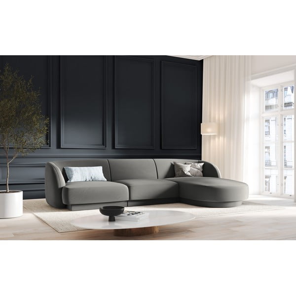 Colțar gri cu tapițerie din catifea (cu șezlong  pe partea dreaptă) Miley - Micadoni Home-image-1