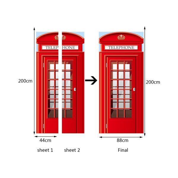 Tapet pentru ușă Walplus UK Telephone Booth, 88 x 200 cm-image-2