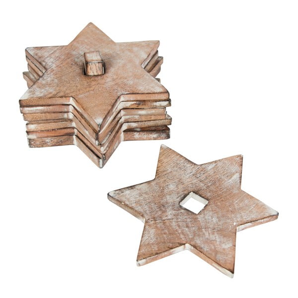 Set 6 suport pahare din lemn de mango în formă de stea Sass & Belle, 10,5 x 1,5 cm