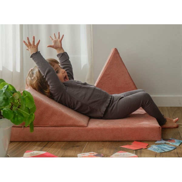 Puf de copii roz deschis cu tapițerie din catifea reiată Montessori – Little Nice Things-image-1