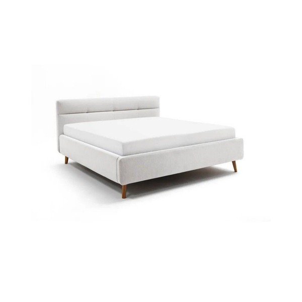 Pat matrimonial gri deschis tapițat cu spațiu de depozitare cu somieră 160x200 cm Lotte – Meise Möbel