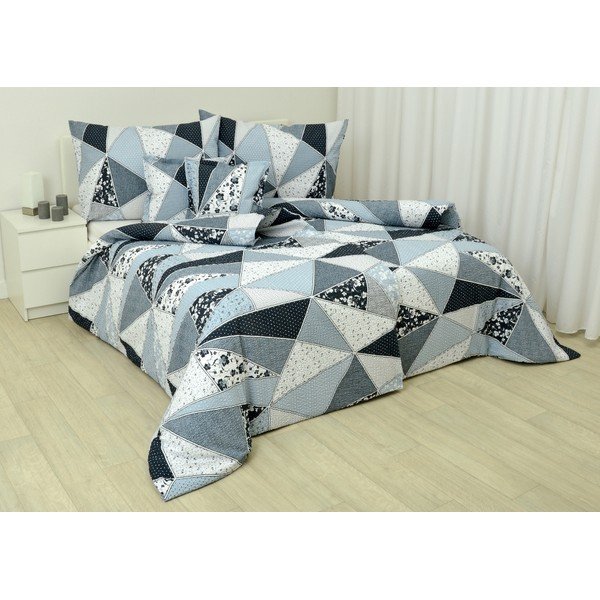 Lenjerie de pat albă/albastră din crep  pentru pat dublu/extinsă 200x220 cm Triangle 