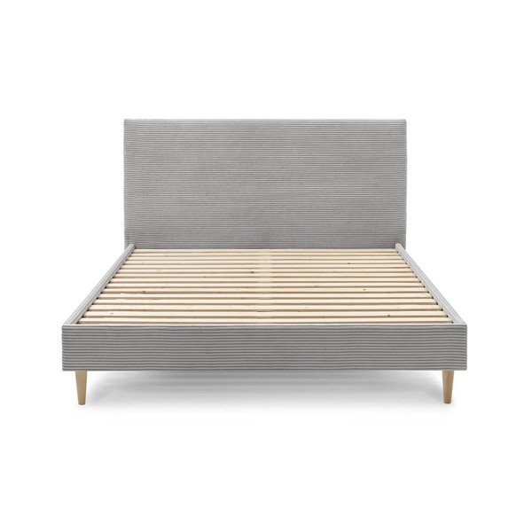 Pat matrimonial 160x200 cm gri deschis tapițat cu somieră Anja – Bobochic Paris-image-1