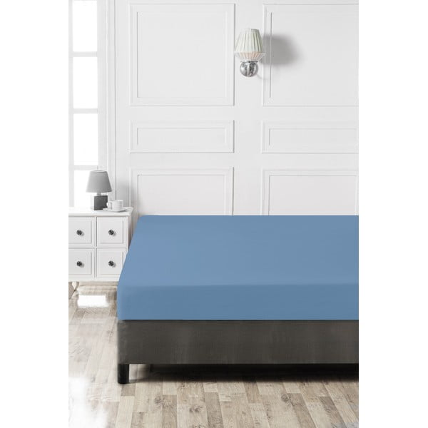 Cearceaf albastru din bumbac cu elastic 140x200 cm – Mijolnir-image-2