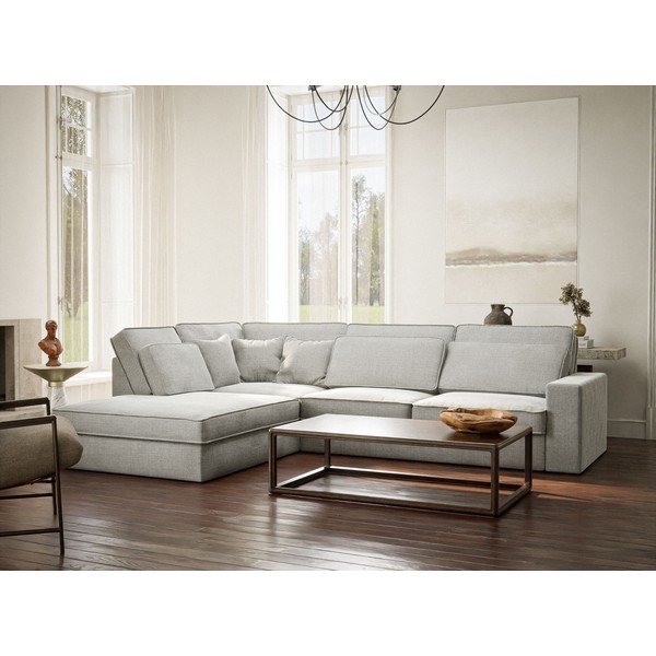 Colțar gri deschis cu tapițerie din chenille (cu colț pe partea stângă/în formă de ”L”) Kirou – Maison de Rêve-image-1