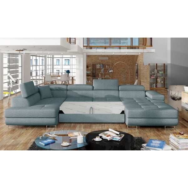 Colțar albastru deschis extensibil/cu spațiu de depozitare (cu colț pe partea stângă/în formă de "U") Rodrigo – ELTAP-image-2