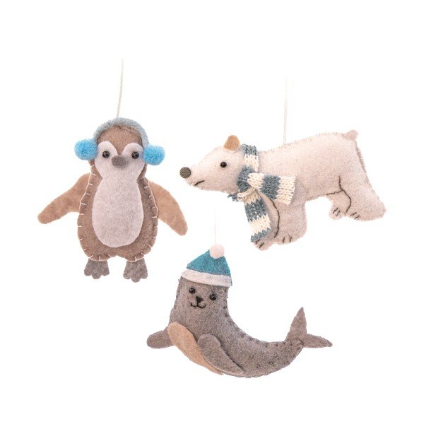 Ornamente de Crăciun lucrate manual 3 buc. din material textil 6 cm Arctic Animals – Sass & Belle