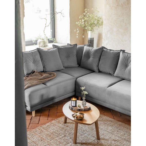 Colțar gri extensibil cu tapițerie din catifea reiată  (colț stânga/în formă de "U") Lazy Lukka – Miuform-image-3