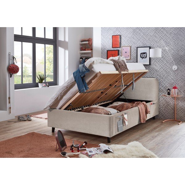 Pat pentru copii  bej cu spațiu de depozitare cu somieră 120x200 cm Cosy – Meise Möbel-image-2