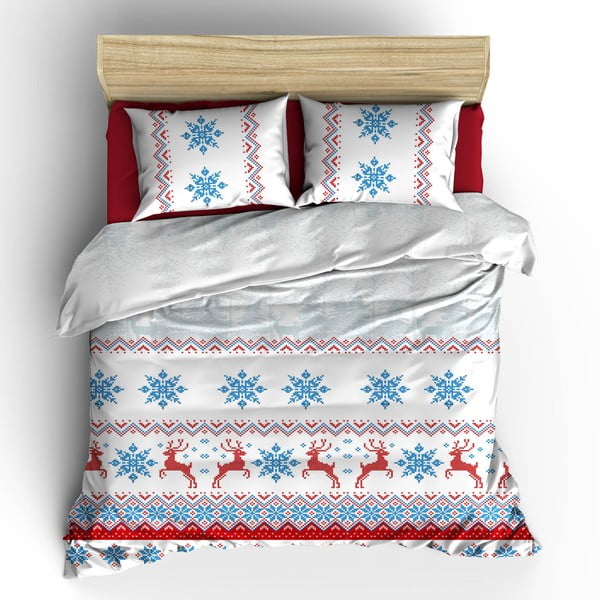 Lenjerie de pat cu cearșaf din bumbac White Christmas, 200 x 220 cm