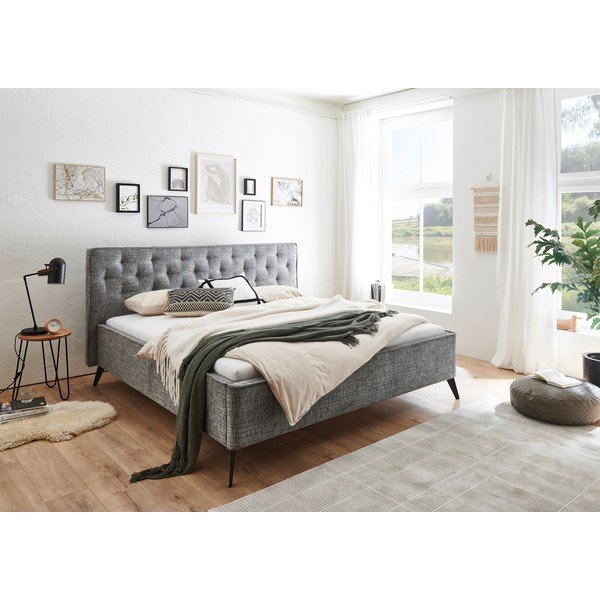 Pat matrimonial gri tapițat fără somieră 180x200 cm Alicante – Meise Möbel-image-1