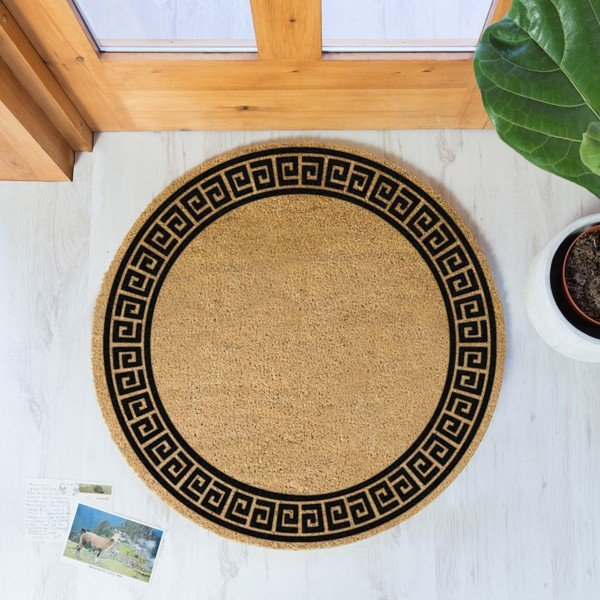 Covoraș intrare rotund fibre de cocos Artsy Doormats Greek Border, ⌀ 70 cm, negru-image-1