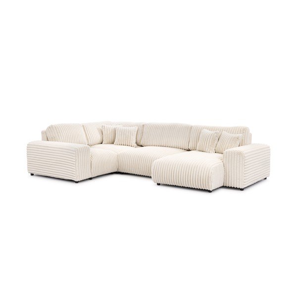 Colțar crem cu tapițerie din catifea reiată  (cu colț pe partea stângă/în formă de "U") Justin – Ropez