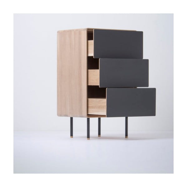 Comodă neagră/în culoare naturală înaltă din lemn de stejar 60x100 cm Fina – Gazzda-image-1