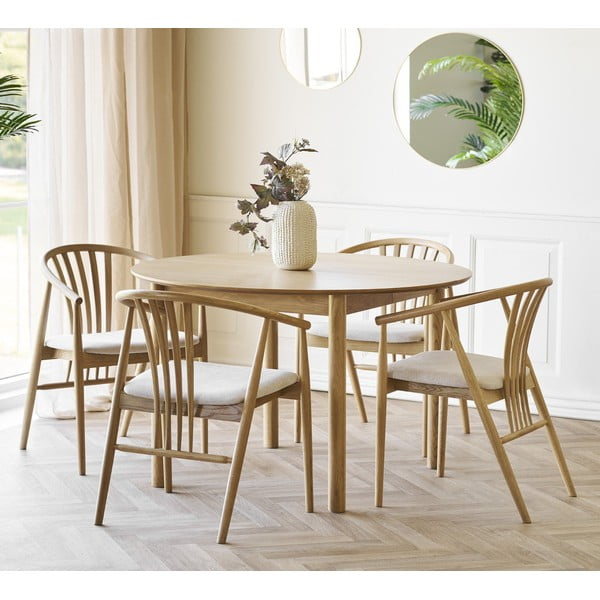 Masă de dining rotundă extensibilă cu aspect de lemn de stejar cu blat suplimentar ø 120 cm Bundaberg – House Nordic-image-1