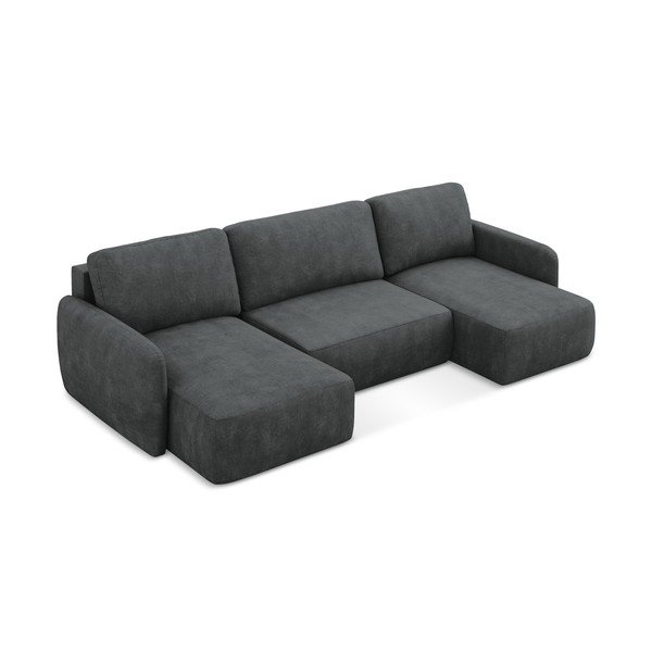 Colțar gri închis extensibil/cu spațiu de depozitare cu tapițerie din chenille (în formă de "U") Lilo – Makamii-image-2