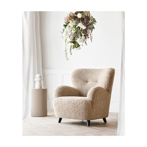 Fotoliu maro deschis cu tapițerie din țesătură bouclé Lunaro – House Nordic-image-1