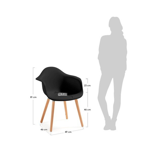 Set 2 scaune cu picioare din lemn și cotiere La Forma Kenna, negru-image-3