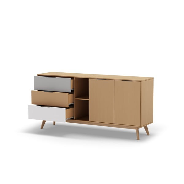 Comodă natural/gri/alb din lemn de pin 165x81 cm Elfa – Marckeric-image-3