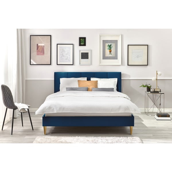 Pat matrimonial 180x200 cm albastru tapițat cu somieră Vivara – Bobochic Paris-image-4