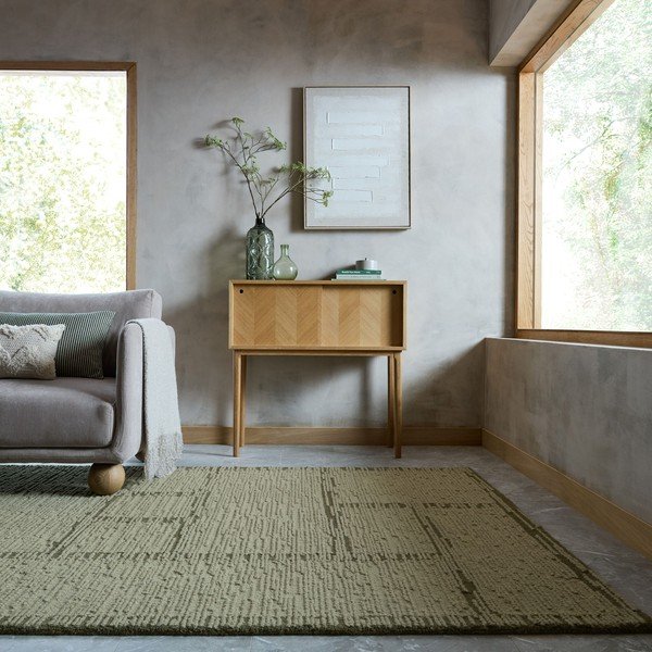 Covor verde țesut manual din lână 160x230 cm Harris Modula Wool – Flair Rugs-image-1