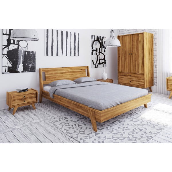 Pat dublu din lemn de stejar 140x200 cm Retro 2 - The Beds-image-1