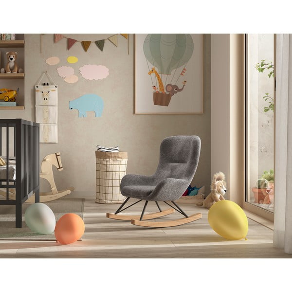 Fotoliu de copii gri balansoar cu tapițerie din stofă bouclé ROCKY – Vipack-image-1