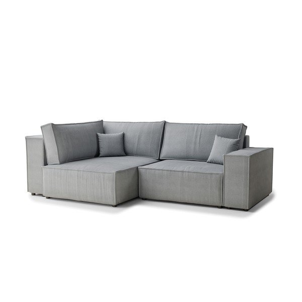 Colțar gri extensibil/cu spațiu de depozitare cu tapițerie din catifea reiată  (cu colț pe partea stângă/în formă de ”L”) Tonga – Maison de Rêve