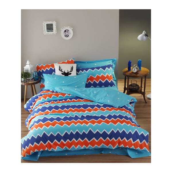 Lenjerie de pat cu cearșaf din bumbac ranforce, pentru pat dublu Mijolnir Zigros Orange, 200 x 220 cm