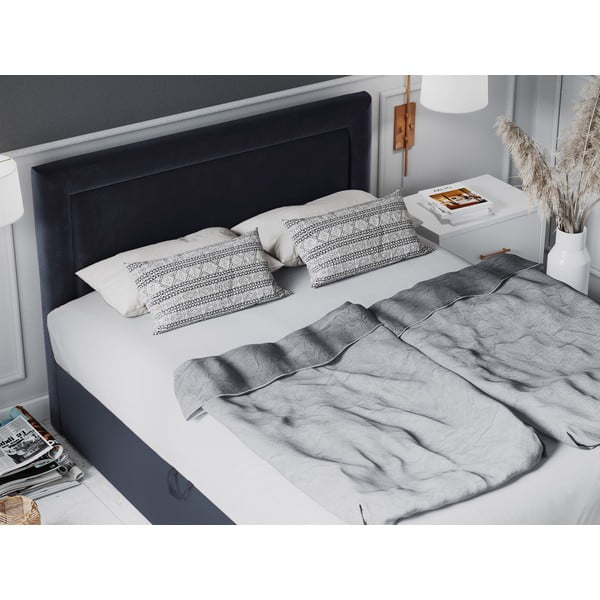 Pat dublu cu tapițerie din catifea Mazzini Beds Yucca, 160 x 200 cm, albastru închis-image-1