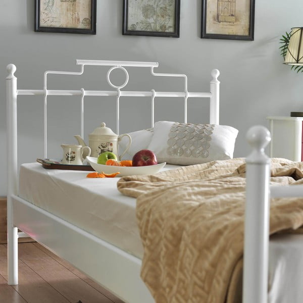 Pat alb din metal cu somieră 120x200 cm Hatkus – Kalune Design-image-3