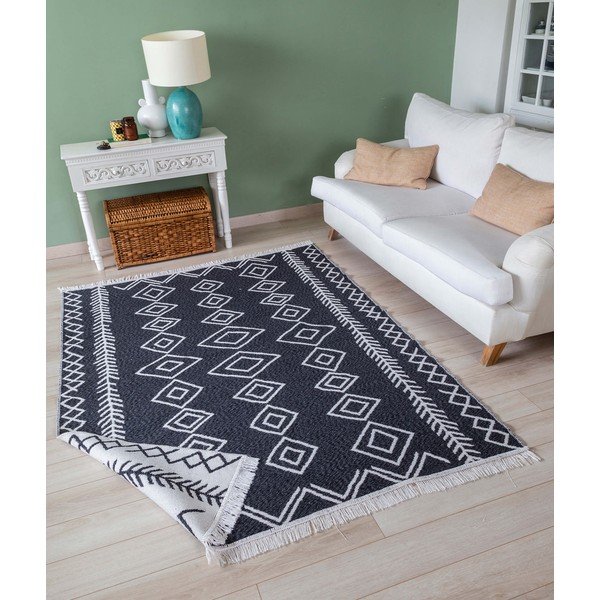 Covor din bumbac Oyo home Duo, 60 x 100 cm, alb-negru-image-2