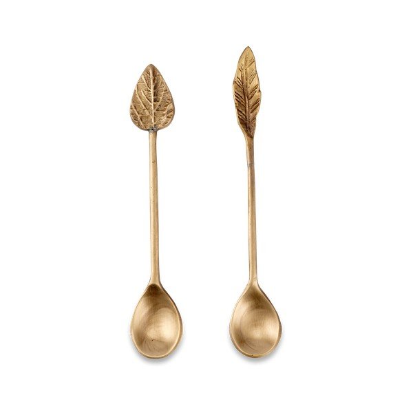 Set 2 lingurițe din alamă Nkuku Leaf Brass