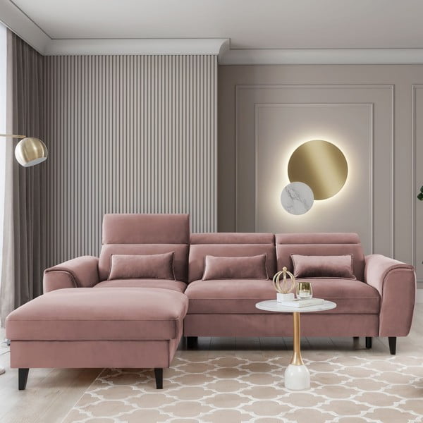 Colțar roz extensibil/cu spațiu de depozitare cu tapițerie din catifea (cu colț pe partea stângă/cu șezlong) Foble – ELTAP-image-1