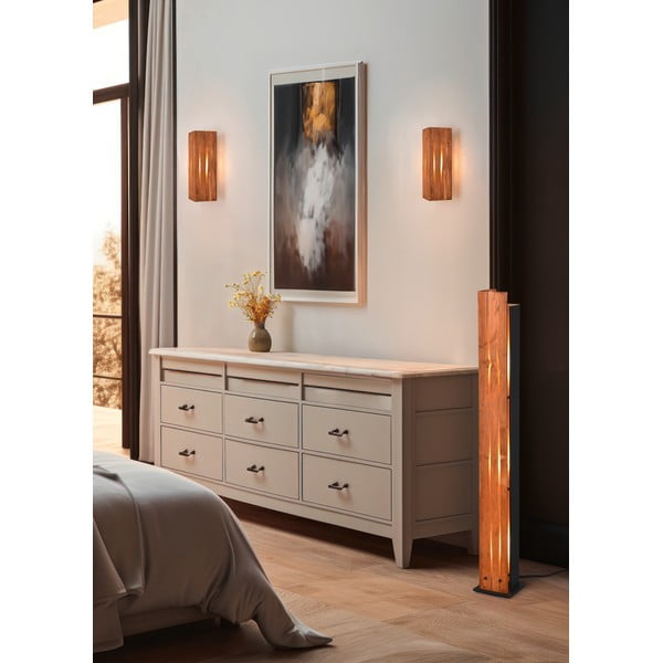 Lampadar negru/în culoare naturală cu abajur din lemn (înălțime 121 cm) Karuni – Trio-image-1