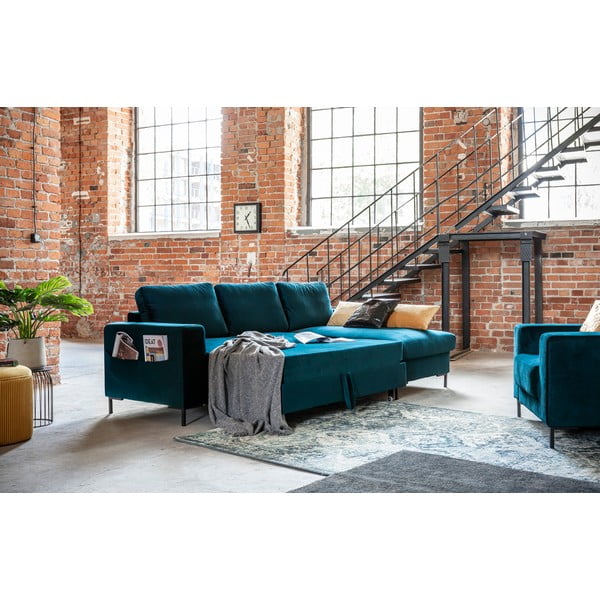 Colțar în culoarea petrolului extensibil cu tapițerie din catifea (cu colț pe partea dreaptă) Lofty Lilly – Miuform-image-4