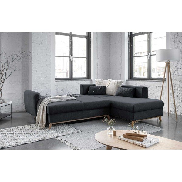 Colțar extensibil cu șezlong pe partea dreaptă Miuform Scandic Lagom L, gri închis-image-4