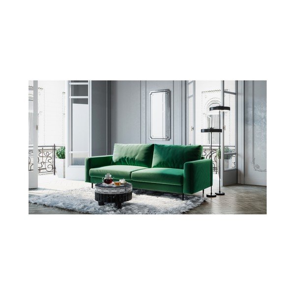 Canapea din catifea devichy Levie, 222 cm, verde închis-image-3
