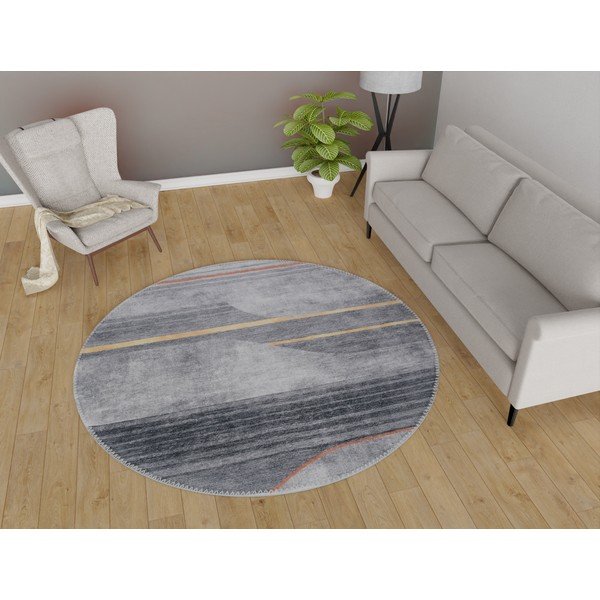 Covor gri lavabil rotund ø 120 cm Yuvarlak – Vitaus-image-1