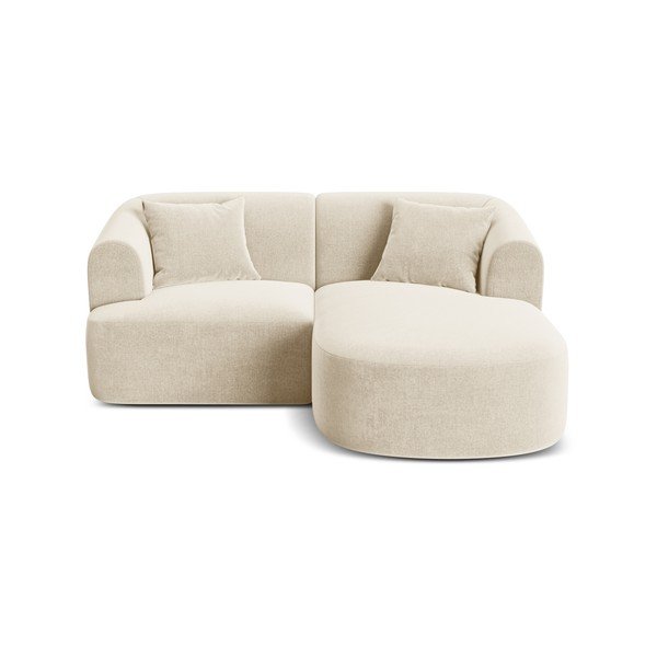 Colțar bej cu tapițerie din catifea (cu colț pe partea dreaptă/cu șezlong) Campi – Cosmopolitan Design