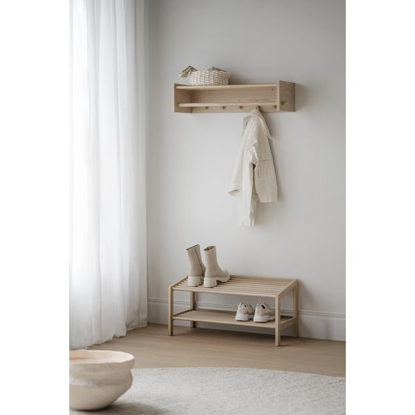 Cuier de perete în culoare naturală cu raft din lemn masiv de stejar Hillmond – Rowico-image-3