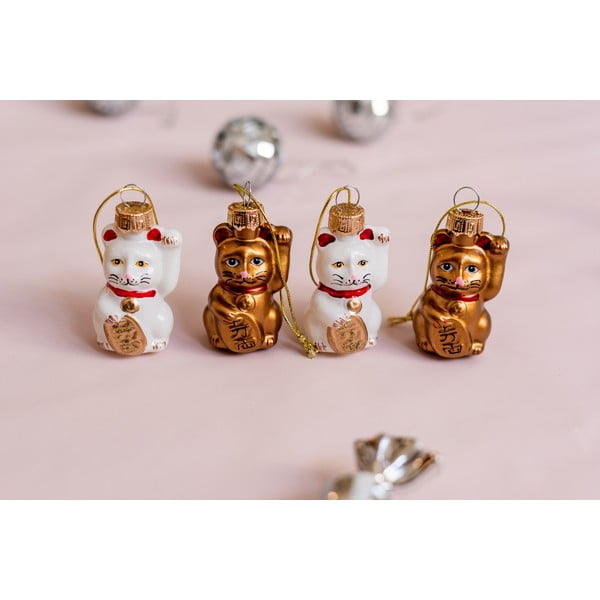 Ornamente de Crăciun 4 buc. din sticlă Lucky Cat – Sass & Belle-image-1
