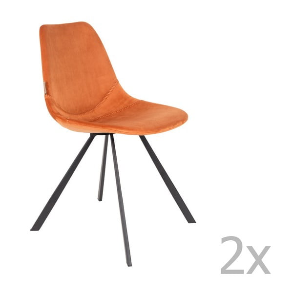 Set 2 scaune cu tapițerie catifelată Dutchbone Franky, portocaliu