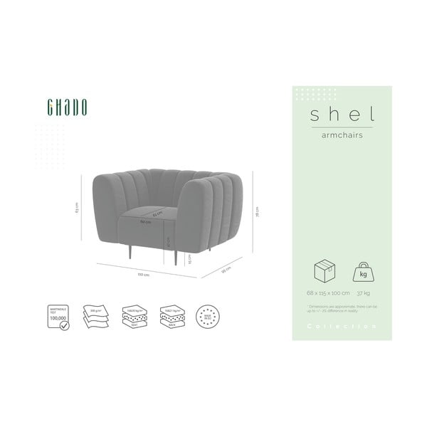 Fotoliu cu tapițerie din catifea Ghado Shel, galben închis - miere-image-2