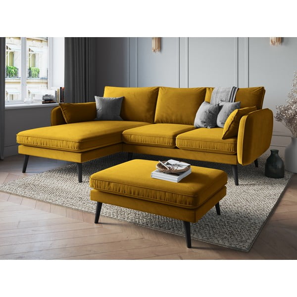 Taburet din catifea Kooko Home Lento, galben-image-1