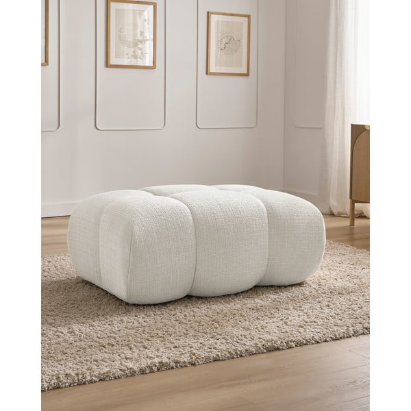 Taburet alb cu tapițerie din chenille Ivane – Bobochic Paris-image-1