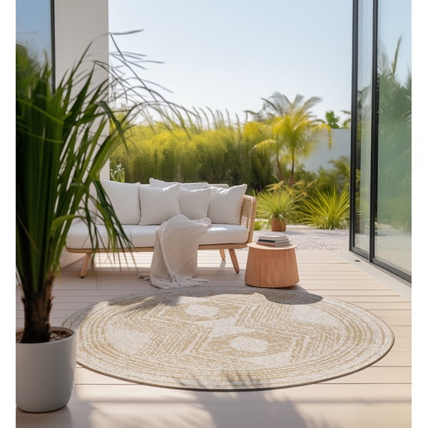 Covor de exterior galben ocru/crem rotund ø 140 cm Gemini – Elle Decoration-image-1