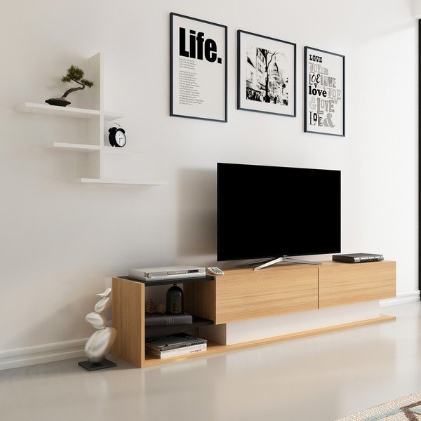 Set mobilier TV alb/natural 180x40 cm Liza - Kalune Design-image-4