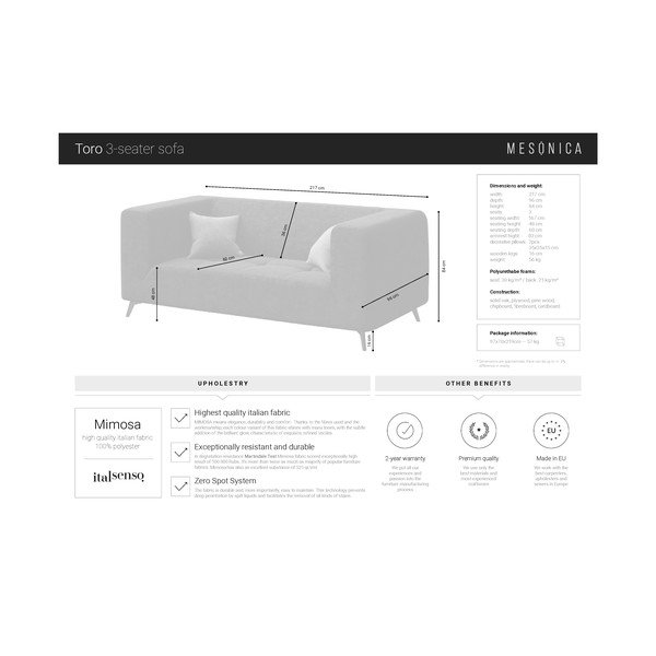Canapea cu 3 locuri MESONICA Toro, galben miere-image-3